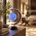 LED hemp rope moon night light decorative table lamp for living room and bedroom decor - Blue