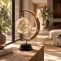 LED Hemp Rope Crescent Moon Table Lamp with Warm String Lights Glass Globe Nightlight - Warm White