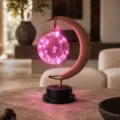 LED hemp rope moon night light, pink starry glow lamp for bedroom and holiday decor. - Pink