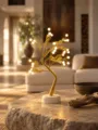 Goldene LED Deko Baumleuchte Nachtlicht Nachttisch Lampe für Schlafzimmer Ambiente - Perle Gold Blatt Baumlampe