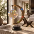 Crescent moon LED decorative table lamp with hanging glass globe string lights for bedroom - Four Colors