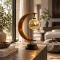 LED Jute Rope Moon Night Light with Mirror Disco Ball for Cozy Home Bedroom Living Room Decor - Mosaic
