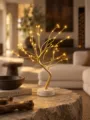 Goldene LED Baumleuchte gemütliche Nachttischlampe romantische Zimmerdeko USB Lichterkette. - Warmweiße Kupferdrahtbaum Lampe