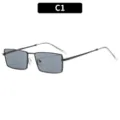 C1 Vintage Square Metal Sunglasses Retro Small Frame Sun Glasses for Women and Men - C1-Black Frame Gray Lens