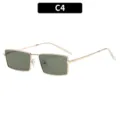 Retro square metal sunglasses with green lenses and gold frame, stylish C4 variant for outdoor. - Gold Frame Dark Green Lens