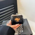 Black mini kiss-lock coin purse with leopard heart design and silver chain strap for women. - Heart / Black