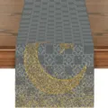 Grey fabric table runner with gold glitter moon star print for home dining room festival decor. - 33x180cm / Gray Gold Powder Moon Star (ZQZ20-3)