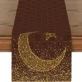 Brown Table Runner with Gold Moon Star Print Festive Dining Tablecloth Decoration - 33x180cm / Brown Gold Moon Geometric (ZQZ20-4)