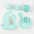 Silikon Baby Geschirr Set mit Saugnapf Schale Löffel Gabel Lätzchen Becher für Kinder. - Hellgrün 10-teiliges rundes Teller-Set