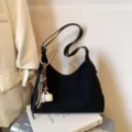 Schwarze Vintage Umhängetasche mit großem Fassungsvermögen lässige elegante Damentasche - Ohne Anhänger / Schwarz