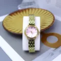 Women's Fashion Quartz Watch Gold Steel Strap Pink Radial Dial Elegant Versatile Wristwatch - Pink