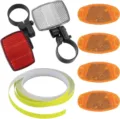 Bicycle reflector set including front rear lights spoke reflectors and reflective tape for safety. - Multicolor