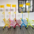 Kids shopping cart toy colorful supermarket trolley with safety flag for kids play - One Size / Red Flag Style (6 Pack)