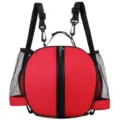Vue détaillée du sac à dos de sport rond rouge avec fermeture éclair et poches en filet. - 10L / Rouge à Double Épaule