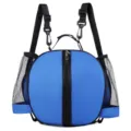 Vue détaillée du sac à dos de sport rond bleu avec poches latérales en filet et bretelles. - 10L / Sac à dos bleu