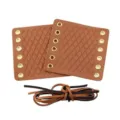 Leather motorcycle handlebar grips detail shot, vintage brown laced cover for DIY. - Angular Edges / Brown
