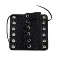 Black leather motorcycle handlebar cover detail with diamond pattern and metal eyelets. - Angular Edges / Black