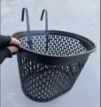 Black plastic bicycle front basket with metal hooks, mesh design for mountain bikes. - One Size / Black