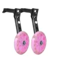 Kit de roues d'entraînement pour vélo d'enfant avec supports noirs et roues roses. - 16-24 / Support Noir + Roue Étroite Rose