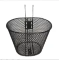 Black metal bicycle front basket for electric bikes, durable mesh wire storage container holder. - Black