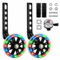 Kids bicycle training wheels set with LED flashing wheels, bell, grips and installation hardware. - 12-20 / Thickened Black Set Without Box