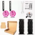 Kids bicycle training wheels set with flashing pink wheels, grips, and bell accessories. - 12-20 / Thickened Pink Set
