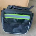 Black bicycle handlebar bag with reflective strips, durable cycling front frame storage accessory. - One Size / Black Green