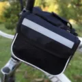 Black bicycle handlebar bag top tube cycling pouch with reflective strip for mountain bike - Small Soft Bag / Black