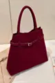 Retro suede tote bag for women, autumn winter casual large capacity shoulder handbag style. - Red