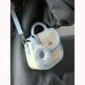 Cute small saddle bag off-white light blue handbag with cherry embroidery and donut charm. - White and Blue
