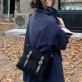 Korean style vintage frosted messenger bag, stylish black cross-body shoulder bag for women - Black
