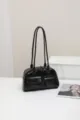 Black patent leather shoulder bag retro minimalist underarm tote bag daily commuting purse - Black