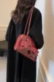 Glossy wine red shoulder bag featuring cute front bow pockets and chic thin straps for women. - Burgundy
