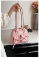 Pink leather shoulder bag detail, cute balletcore bow pocket design, stylish women purse - Pink
