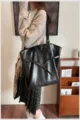 Large capacity black shoulder tote bag, stylish commuter PU leather handbag for autumn winter. - Black