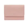 Minimalist pink short women trifold wallet, sleek leather coin purse and card holder design. - Pink