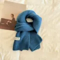 Korean ins solid blue knitted winter warm scarf for women and students stylish neck warmer - Peacock Blue
