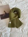Green knitted winter scarf for women, cozy minimalist solid color ribbed neck warmer. - Army Green