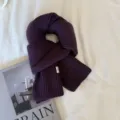 Dark purple knitted winter scarf with ribbed texture, cozy and warm fashion neck accessory. - Grape Purple