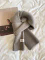 Korean minimalist solid color knitted scarf for women, cozy winter warm neckwear, chic design. - Beige Gray