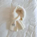 Knit scarf detail view, soft cozy winter neck warmer in solid off white color for women. - Cream