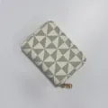Women's minimalist zipper card holder with geometric pattern, compact multi-slot wallet. - Off White