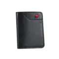 Men black short wallet minimalist card holder with stylish red tag daily pocket accessory. - Black