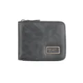 Men's ultra-thin PU leather wallet with zipper, vintage grey card holder and coin purse. - Black