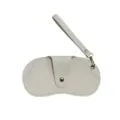 Portable white PU leather sunglasses case with wrist strap and snap closure storage pouch. - White