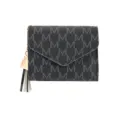 Classic monogram envelope card holder wallet with chic tassel and heart charm pendant for women. - Black
