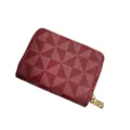 Burgundy geometric chevron pattern zip card holder compact coin purse for women daily use - Burgundy