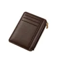 Premium dark brown leather card holder with zipper multi-card slots coin purse design. - Dark Coffee