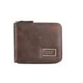 Men vintage brown PU leather wallet with zipper coin pocket and card slots for daily use - Dark Coffee
