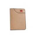 Men's short leather wallet retro bifold card holder with red tab detail compact purse - Khaki